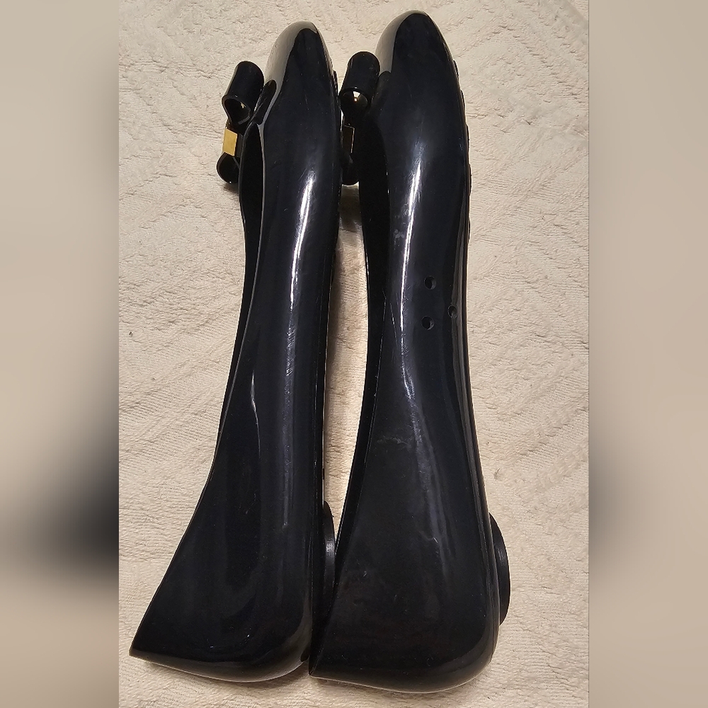 Tory Burch Navy Blue Jelly Flats with Bow GUC - Picture 10 of 14